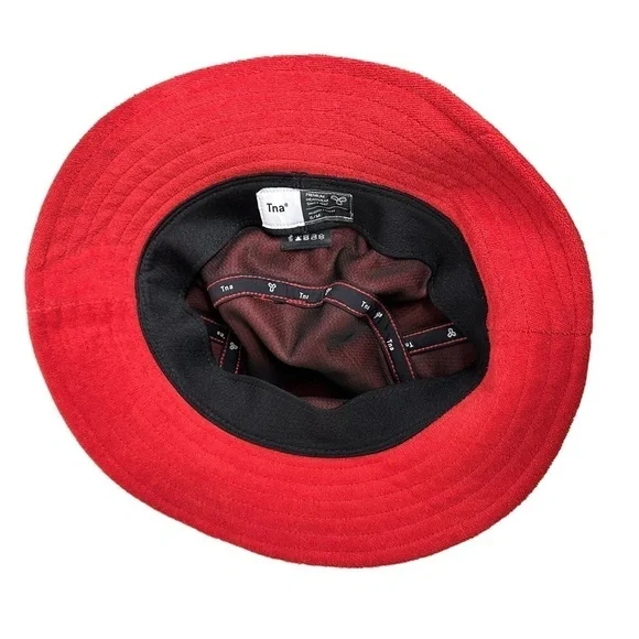 Aritzia TNA Womens Logo Embroidered Cotton Bucket Hat Sz S/M Red French Terry - Picture 7 of 8